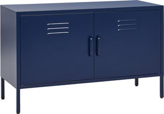 Beliani Aparador De Metal Azul Marino 100 X 40 Cm 2 Puertas Estantes Protectores Patas Uria