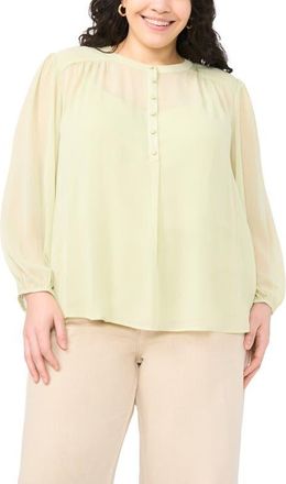 Vince Camuto Shirred Yoke Crinkle Chiffon Top in Lily Green at Nordstrom, Size 2 X