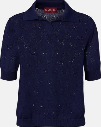 Gucci GG pointelle silk and cotton polo shirt