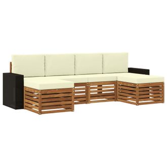 vidaXL Juegos De Sof&aacute;s 6 Pcs Natural Y Crema Madera De Acacia S&oacute;lida Vidaxl