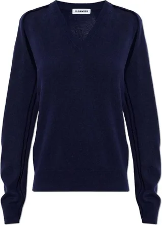 Jil Sander Truien & Vesten, Dames, Blauw, XL, Kasjmier, Cashmere Trui met Splitten