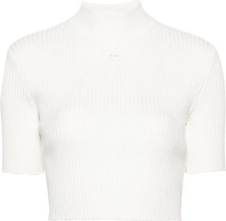 Courrèges mock-neck ribbed top - women - Viscose/Polyester - S - White