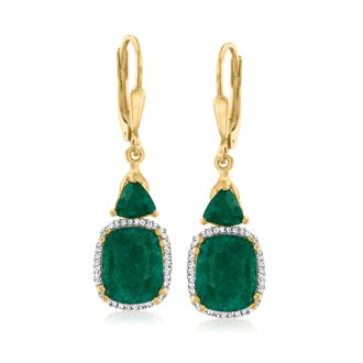 Ross-Simons Emerald and. Diamond Drop Earrings in 18kt Gold Over Sterling
