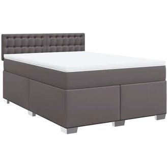 vidaXL Vidaxl - Cama Box Spring Con Colch&oacute;n Cuero Sint&eacute;tico Gris 140x190 Cm