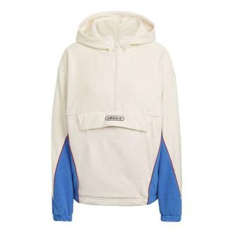 adidas (WMNS) adidas Originals Retro Luxury Fleece Hoodie Off-white Red Blue HL0053