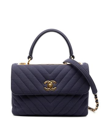Chanel Borsa a tracolla Trendy CC piccola in jersey con motivo chevron e manico 2019 - Blu