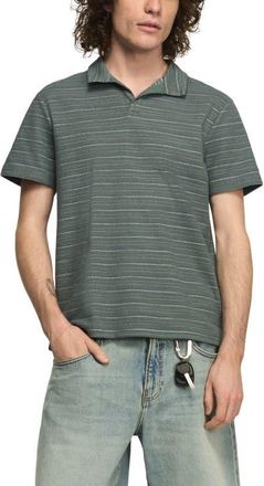 Lucky Brand Johnny Collar Stripe Cotton Blend Polo in Green/blue Multi at Nordstrom, Size Medium