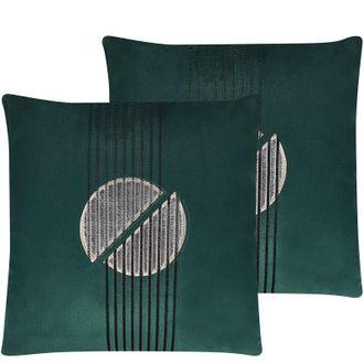 Beliani Conjunto De 2 Cojines Decorativos Verde Terciopelo Patr&oacute;n Geom&eacute;trico 45 X 45 Cm Cremallera Dormitorio Sala De Estar Glamour Ceropegia