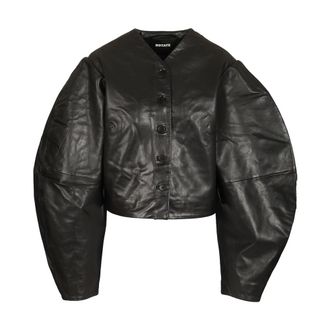 Rotate Button Leather Jacket - Dames - Leren en Su&egrave;de Jassen - Zwart - M - Leer - Jassen