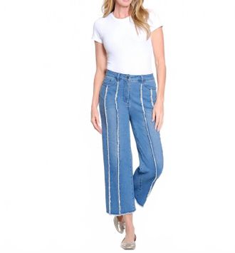 Multiples Fringe-Seamed Denim Crop Jeans In Medium Indigo