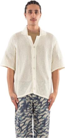 Garment Workshop Gehaakte Gebreide T-shirt met Korte Mouwen - Heren - Korte mouwen Overhemden - Beige - S - Katoen - Overhemden