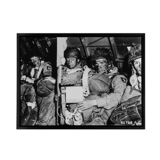 Artery8 War WWII USA Paratroopers D Day 1944 Framed Canvas Wall Art Print in Grey | Size: W24 x H32