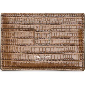 Tom Ford T Line Classic Croc Embossed Card Holder in Ebn Caramel at Nordstrom