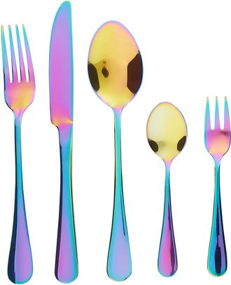 Beliani Cuberter&iacute;a Moderna Conjunto 30 Cubiertos Para 6 Personas Cuchillo Tenedor Cuchara Cucharilla Tenedor Para Postre Acero Inoxidable Multicolor Fusilli
