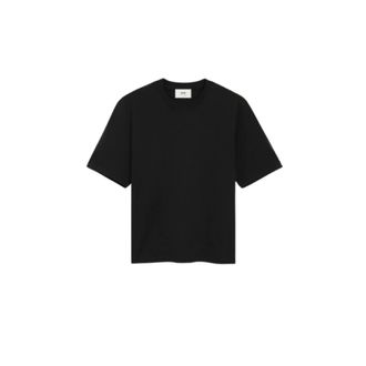 Ami T-Shirts, male, Black, Size: S Black Cotton T-shirt with Embossed Logo