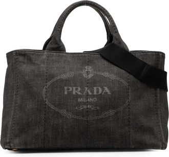 Prada 2013-2025 Denim Canapa Logo satchel - Nero