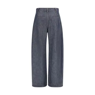Brunello Cucinelli High-Waisted Pleated Denim Trousers - Blue