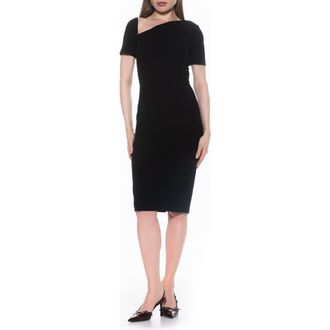 Alexia Admor Skylar Asymmetric Neck Short Sleeve Midi Dress in Black at Nordstrom Rack, Size X-Large