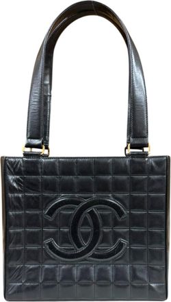 Chanel Chocolate Bar Black Leather Tote Bag (Pre-Owned)