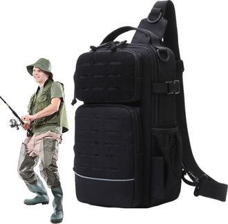 Generic Fishing Sling Bag, with Water Bottle Holder Tackle Storage, Shoulder Sling Bags, for Travel Men Camping Hiking Outdoor Gym Sports Adventure