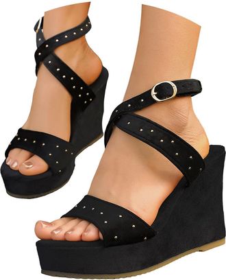 Generic Wedge Sandals for Women, Espadrilles for Women Open Toe Ankle Strap Wedge Heels Sandals Dressy Summer Platform Sandals Comfortable Slip on Sandals Ort