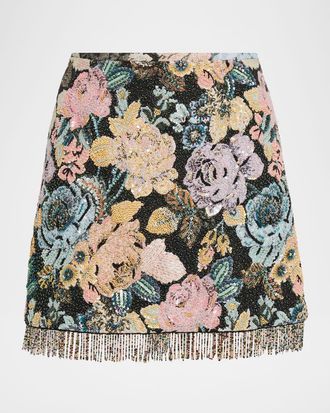 Kobi Halperin Ana Beaded Floral Jacquard Mini Skirt