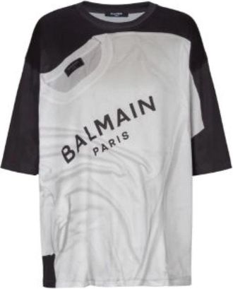 Balmain Geverfde Zwart + Grijs T-Shirt - Dames - T-shirts - Veelkleurig - M - Tops