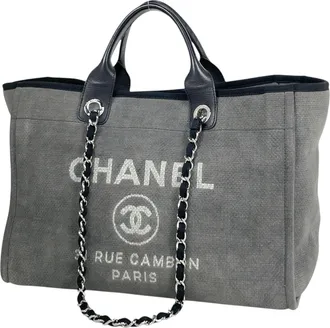 Chanel Gray Canvas Tote Bag (Pre-Owned)