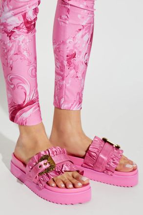 Versace Jeans Couture Satin Platform Slides, Womens, Pink