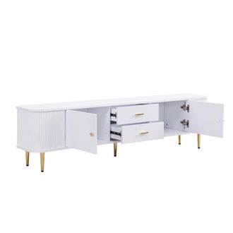 STILVORA Mueble Tv Con 2 Puertas Y 2 Cajones, Esquinas Redondeadas, Laterales Ondulados, Patas Doradas, En Mdf, Blanco, 170&times;34&times;45 Cm