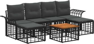 vidaXL Conjunto De Sof&aacute;s De Exterior 7 Uds. Negro Y Gris Oscuro Vidaxl