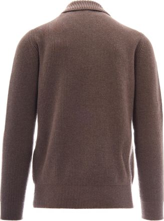 Ballantyne Mens Polo Sweater Fisherman Rib Wool Brown Jumpers