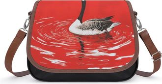 Generic Duck And Canada Flag Crossbody Bags for Women Fashion Leather Shoulder Handbags With Adjustable Strap