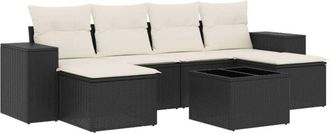vidaXL Vidaxl - Set De Comedor De Jard&iacute;n 7 Pzas Y Cojines Rat&aacute;n Sint&eacute;tico Negro