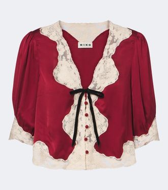 Rixo Ursula lace-trimmed satin blouse