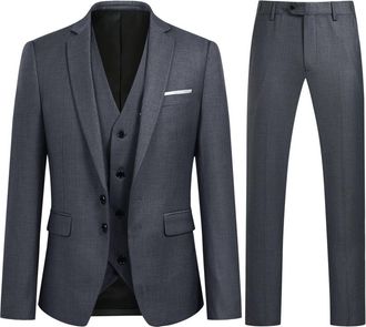 AlltheMen 3-delig herenpak, effen kleur, met twee knopen, grijs