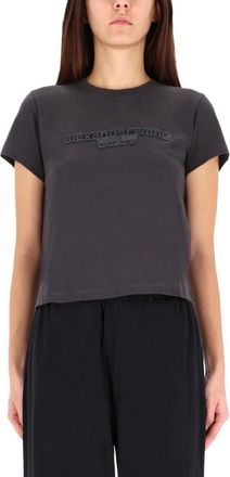Alexander Wang Cropped Grey T-Shirt With Embossed Logo And Boxy Fit