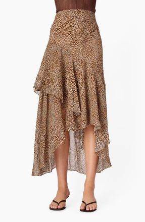 Cami NYC Yazmeena Asymmetric Ruffle Chiffon Skirt in Leopard at Nordstrom, Size Xx-Small