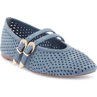 Steve Madden Lissa Perforated Mary Jane Flat in Blue Suede at Nordstrom Rack, Size 6.5