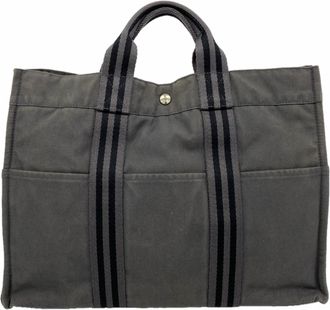 Herm&egrave;s Gray Canvas Tote Bag (Pre-Owned)