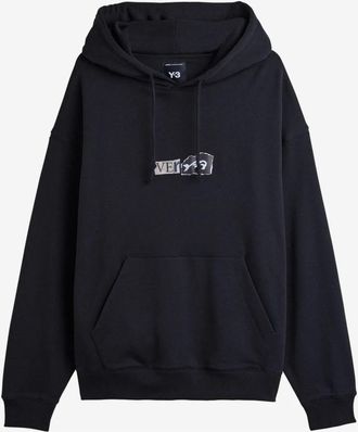 Yohji Yamamoto Brushed Terry GFX Hoodie - Heren - Hoodies - Zwart - S - Katoen - Hoodies & sweatvesten