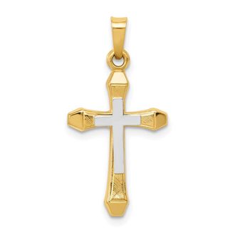 Diamond2Deal 14k Yellow Gold Rhodium Hollow Cross Pendant