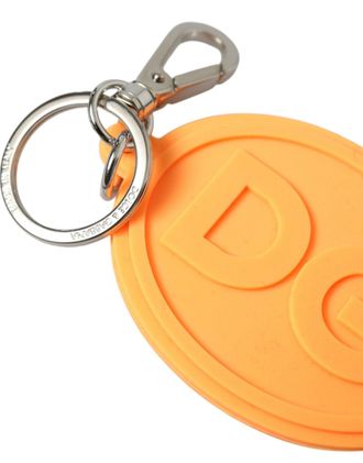 Dolce & Gabbana Womens Orange Rubber Dg Logo Silver Brass Metal Keyring Keychain Accessory