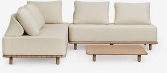 Sklum Conjunto De Jard&iacute;n Con Sof&aacute; Modular Rinconera De 3 Piezas Y Mesa De Centro 95x95 Cm En Acacia Portet Sklum