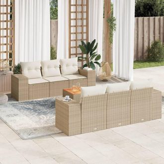 vidaXL Vidaxl - Set Sof&aacute;s De Jard&iacute;n 7 Piezas Y Cojines Rat&aacute;n Sint&eacute;tico Beige