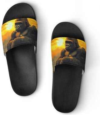 Generic Gorilla Sunset Monkey Shower Shoes Slipper for Women Men Beach Slippers Quick Drying Non Slip Open-Toe Sandals