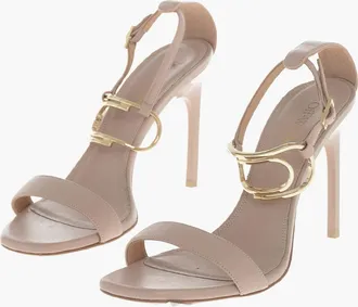 Off-white Leather Ankle Strap Sandals with Gold Detail and 10cm Heel Off-White