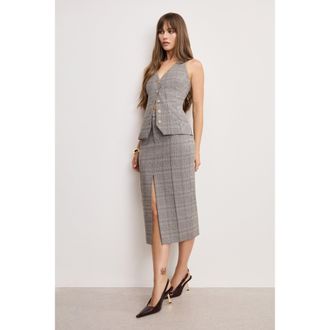 Good American Womens Plaid Midi Skirt | Glen Plaid, Size 28 Plus | Good American by Khlo&Egrave; Kardashian