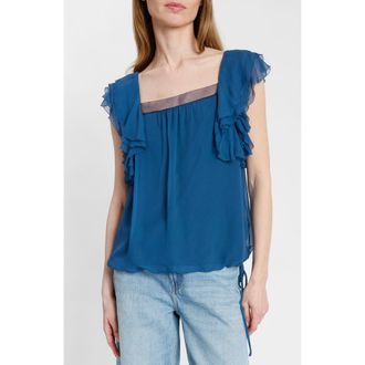 Santorelli Chass Ruffle Blouse in Silk Georgette in Electric Blue at Nordstrom, Size 4