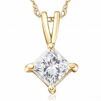Pompeii3 1/2ct Princess Cut Real Diamond Gold Necklace Pendant 14k Yellow Gold